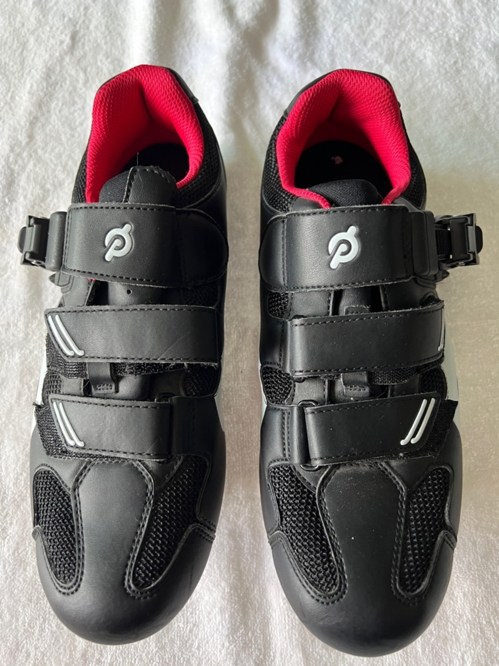 Peloton Black Cycling Shoes with cleats unisex size 40 W-9 M-7.  Velcro strapes
